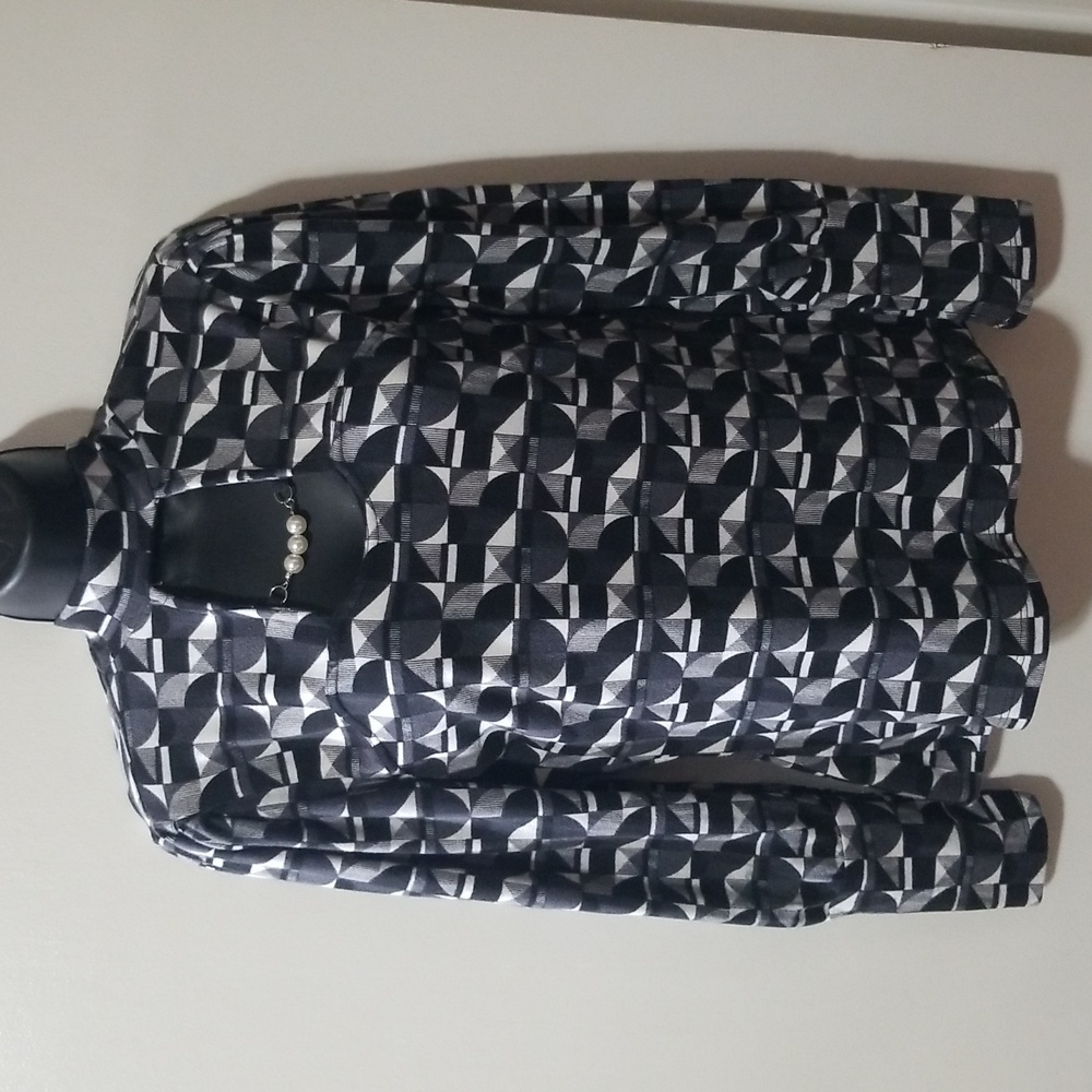 Como Blu Retro Geometric Print Keyhole Blouse Small